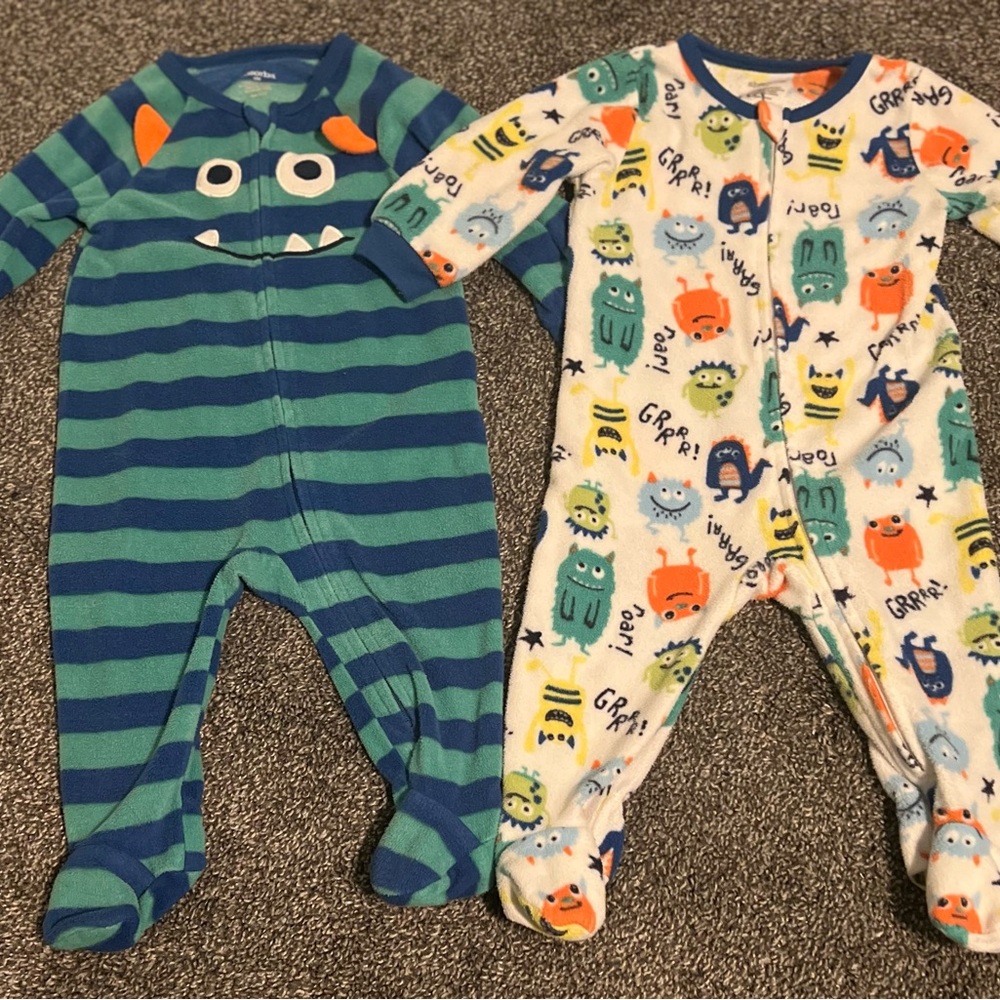 Absorba Striped and Monster Print Footies - Blue and Multicolor